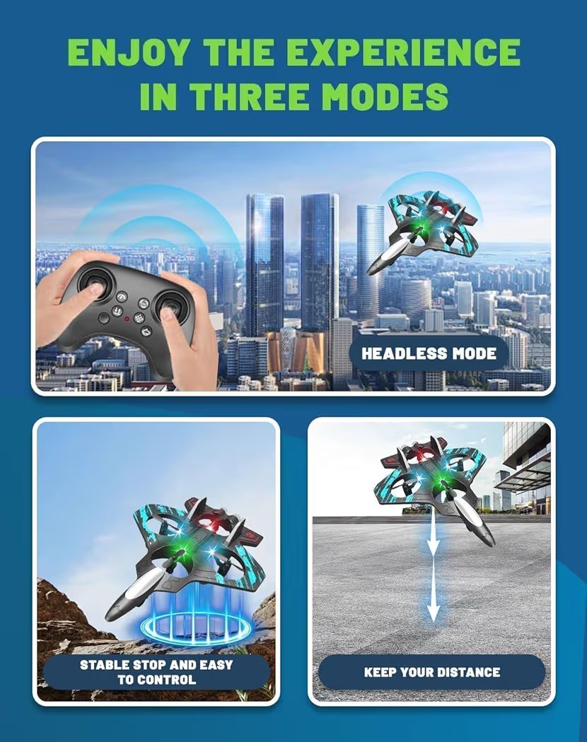 2.4GHz Remote Control Fighter Jet Drone for Kids & Adults - EPP Foam RC Airplane with 360° Stunt Flip, Headless Mode & 3 Speed Adjustments
