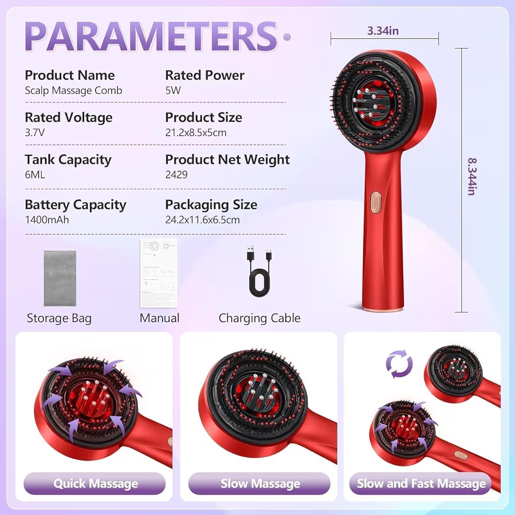 Electric Scalp Massage Comb with Red Light Therapy – Hair Growth & Relaxation Device
