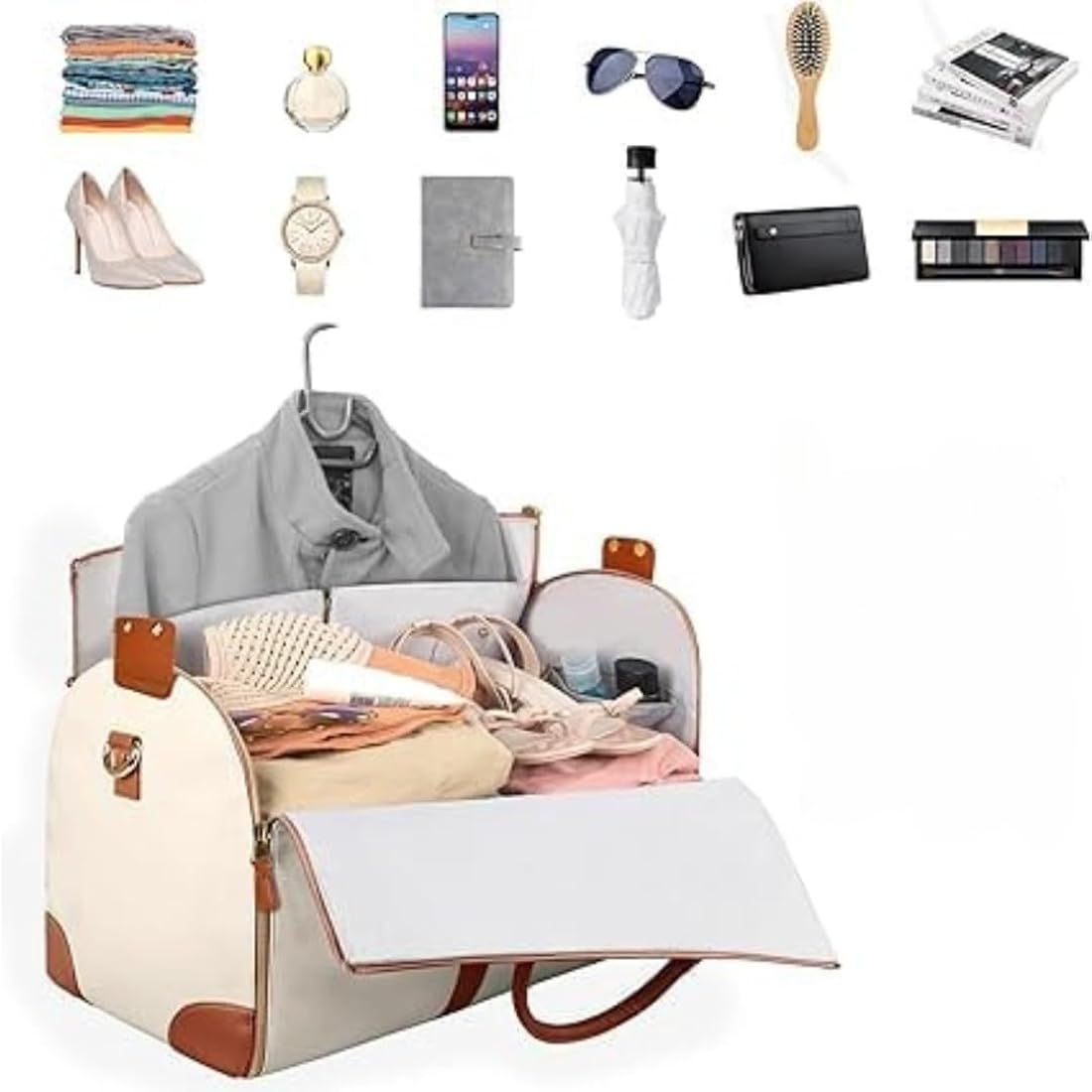 Executive Premium 2-in-1 Leather Trim Travel Duffel & Convertible Garment Bag