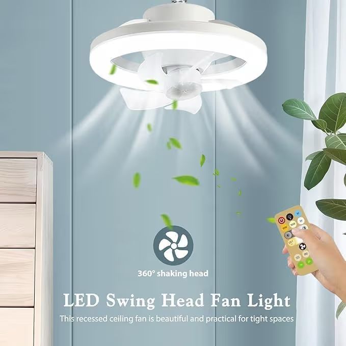 Smart LED Ceiling Fan Light with Remote - 360° Rotating Socket Fan with 3 Color Temperatures & Dimmable Speeds for Bedroom, Kitchen & Office