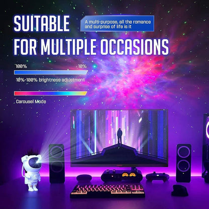 Astronaut Starry Sky Galaxy Projector - LED Nebula Night Light with Remote Control & Auto-Off Timer