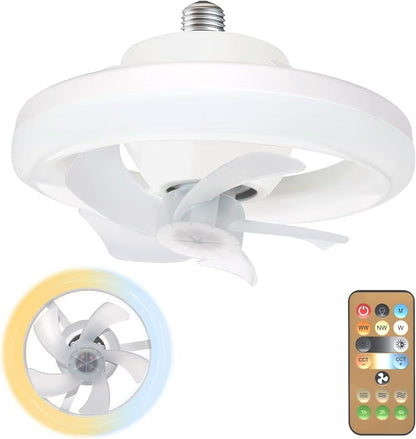 Smart LED Ceiling Fan Light with Remote - 360° Rotating Socket Fan with 3 Color Temperatures & Dimmable Speeds for Bedroom, Kitchen & Office