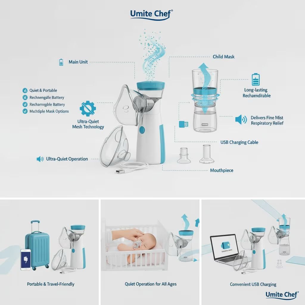 Portable Mesh Nebulizer for Adults & Kids – Silent USB Rechargeable Inhaler for Fast Respiratory Relief