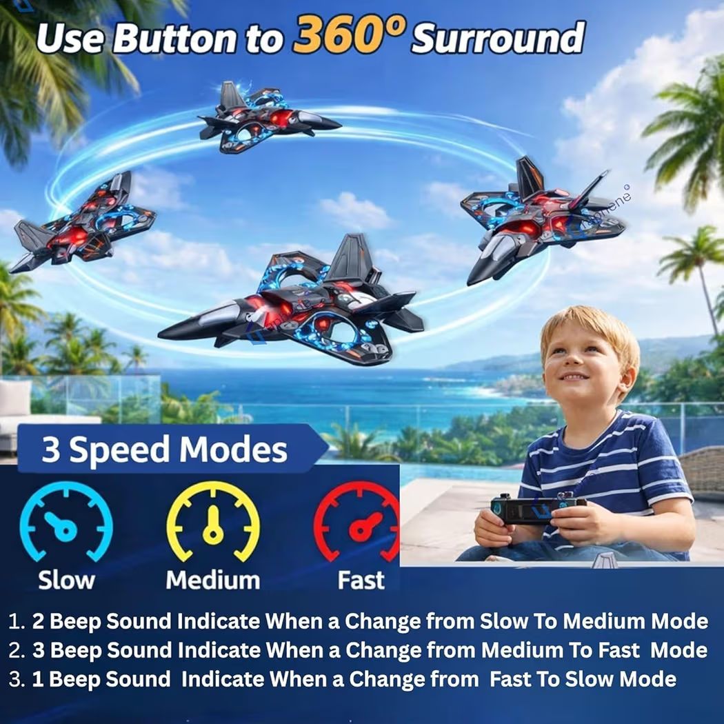 2.4GHz Remote Control Fighter Jet Drone for Kids & Adults - EPP Foam RC Airplane with 360° Stunt Flip, Headless Mode & 3 Speed Adjustments