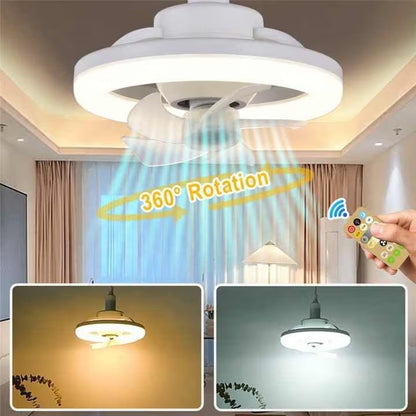 Smart LED Ceiling Fan Light with Remote - 360° Rotating Socket Fan with 3 Color Temperatures & Dimmable Speeds for Bedroom, Kitchen & Office